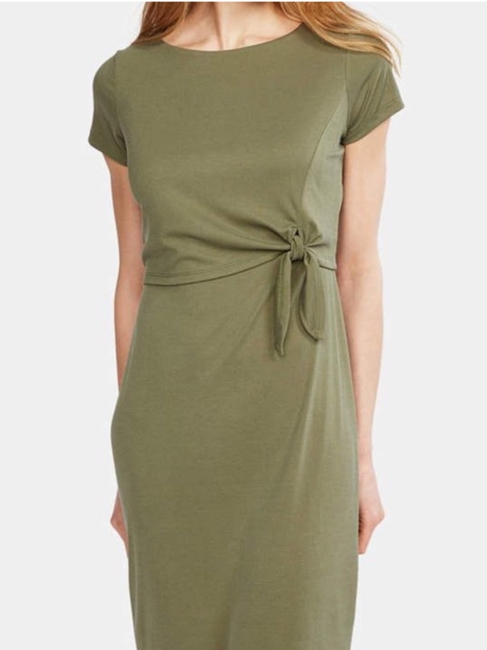 A Pea in the Pod Olive Green Side-Tie Midi Maternity Dress